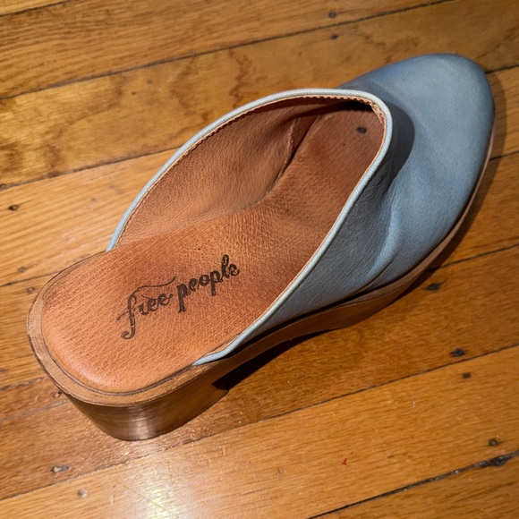 Free People Light Blue Leather Mules - Picture 2 of 5